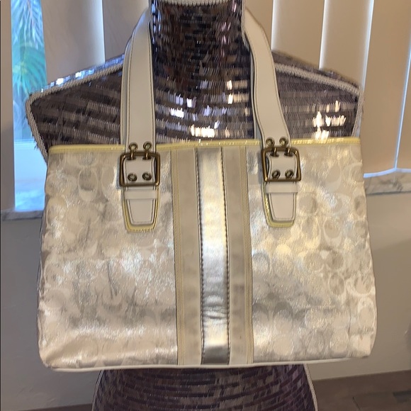 Coach Handbags - White & Silver Coach Logo Handbag!